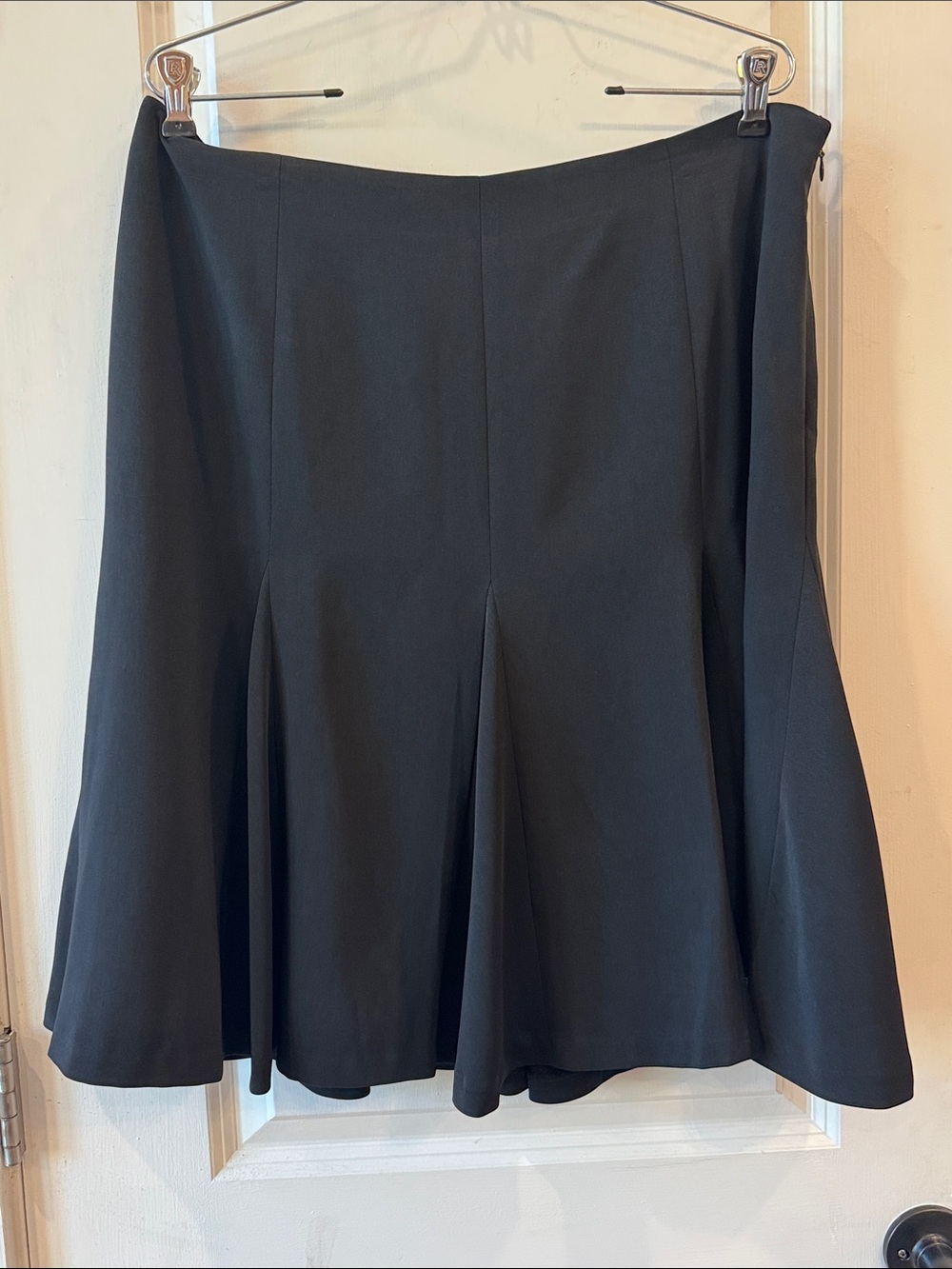 Lauren Ralph Lauren black flared midi skirt inverted pleats tailored silhouette